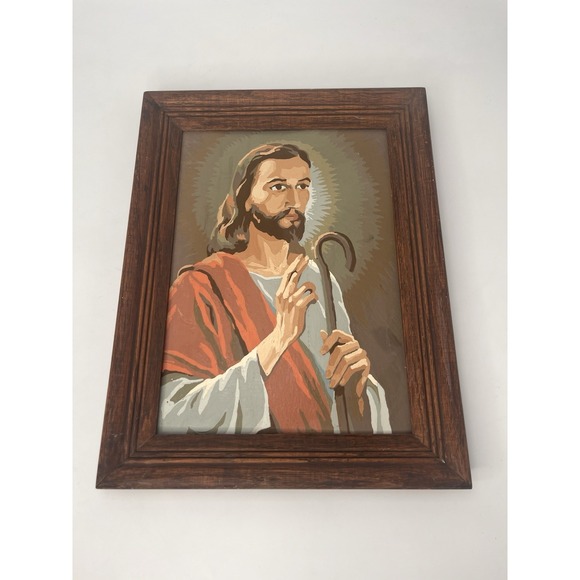 Beautiful Vintage Jesus Framed Picture 13x17 inches Wooden Frame K - Picture 2 of 8